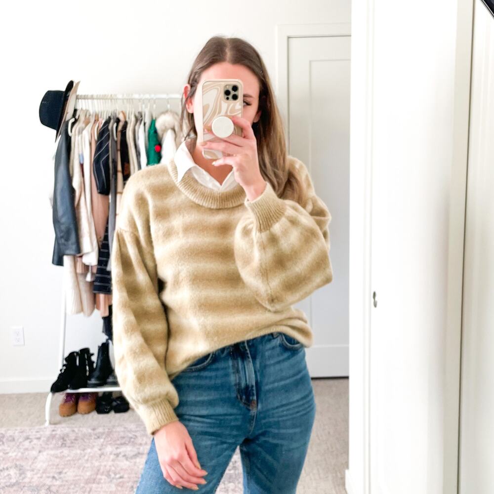 SOMETHING NAVY Neutral‎ Tan Striped Sweater - Picture 15 of 16
